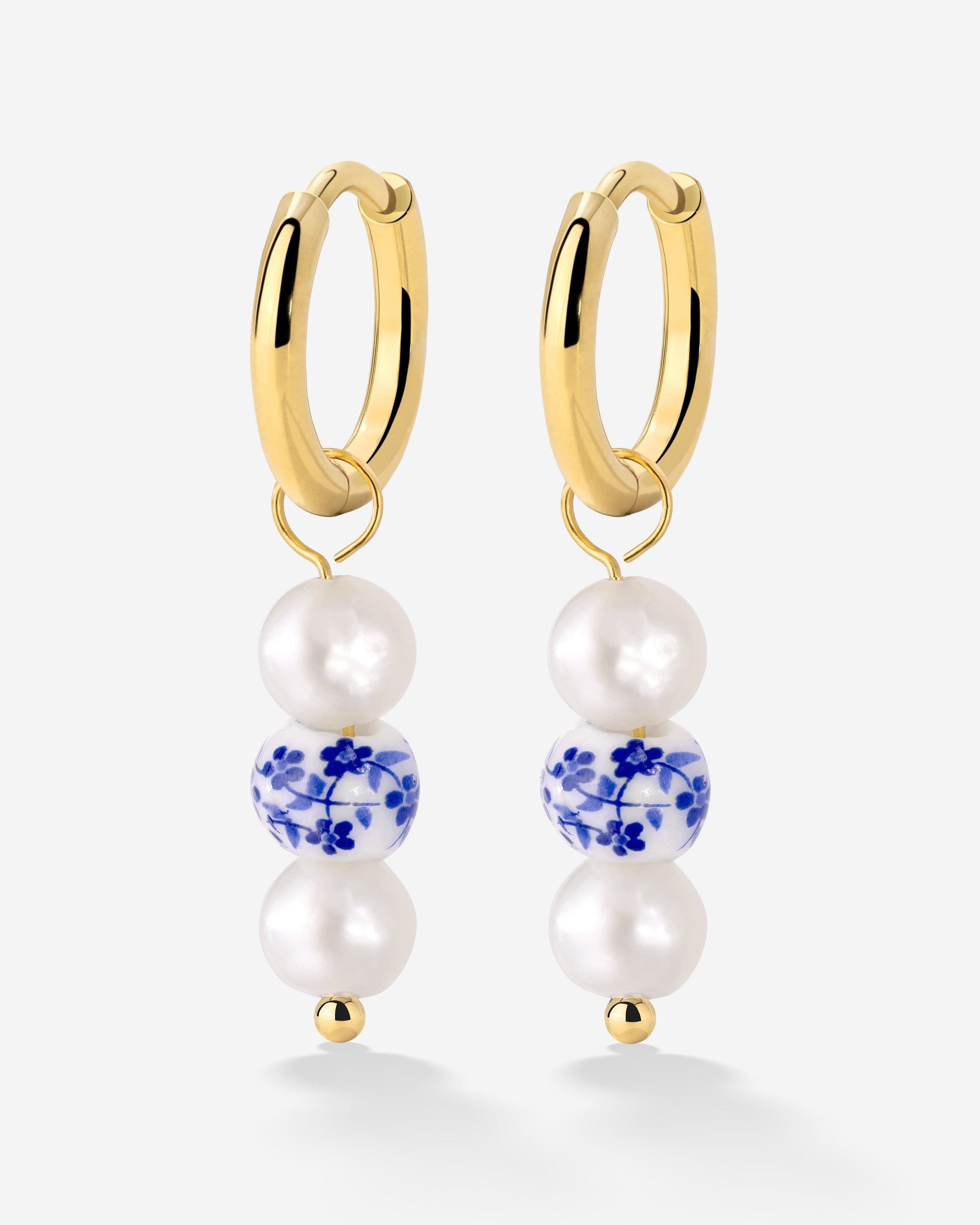 Flower Tile Pearl Hoop Set Small Oro