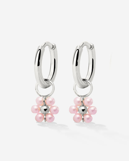 Pretty Pink Daisy Hoop Set Small Argento