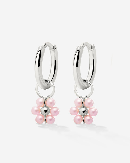 Pretty Pink Daisy Hoop Set Small Argento