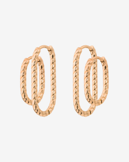 Oval Twisted Hoop Set Oro Rosa