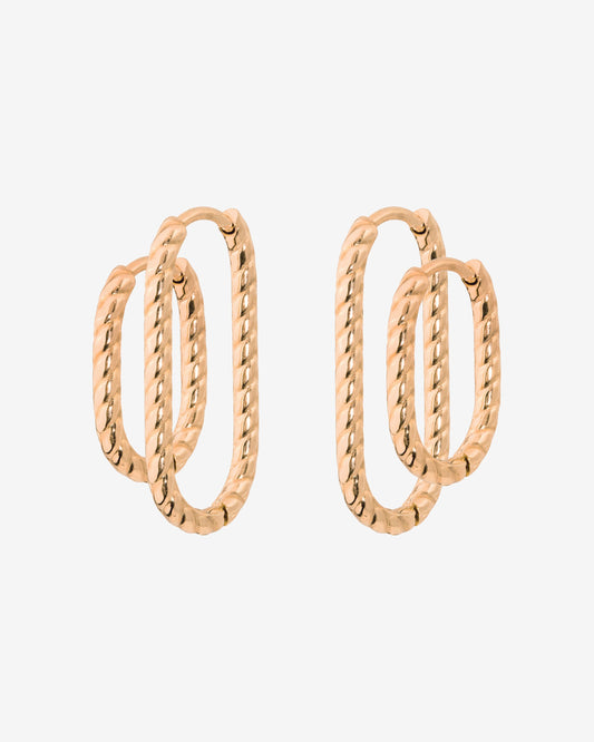 Oval Twisted Hoop Set Oro Rosa