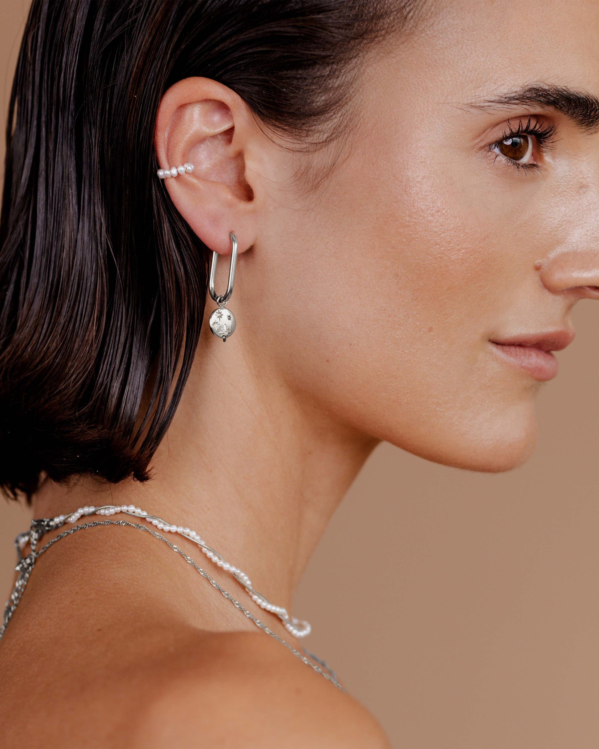 Shiny Stars Oval Hoop Set Small Argento