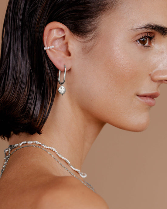 Shiny Stars Oval Hoop Set Small Argento