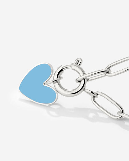 Blue Heart Oval Links Collana Set Argento