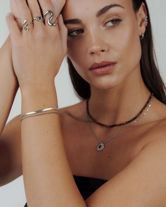 Snake Chain Double Bracelet Argento