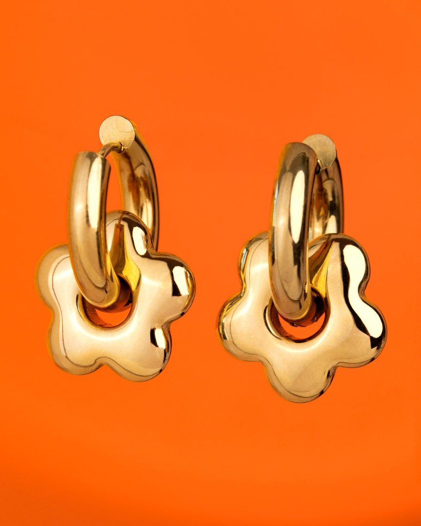 Chunky Bubble Flower Hoop Set Medium Oro