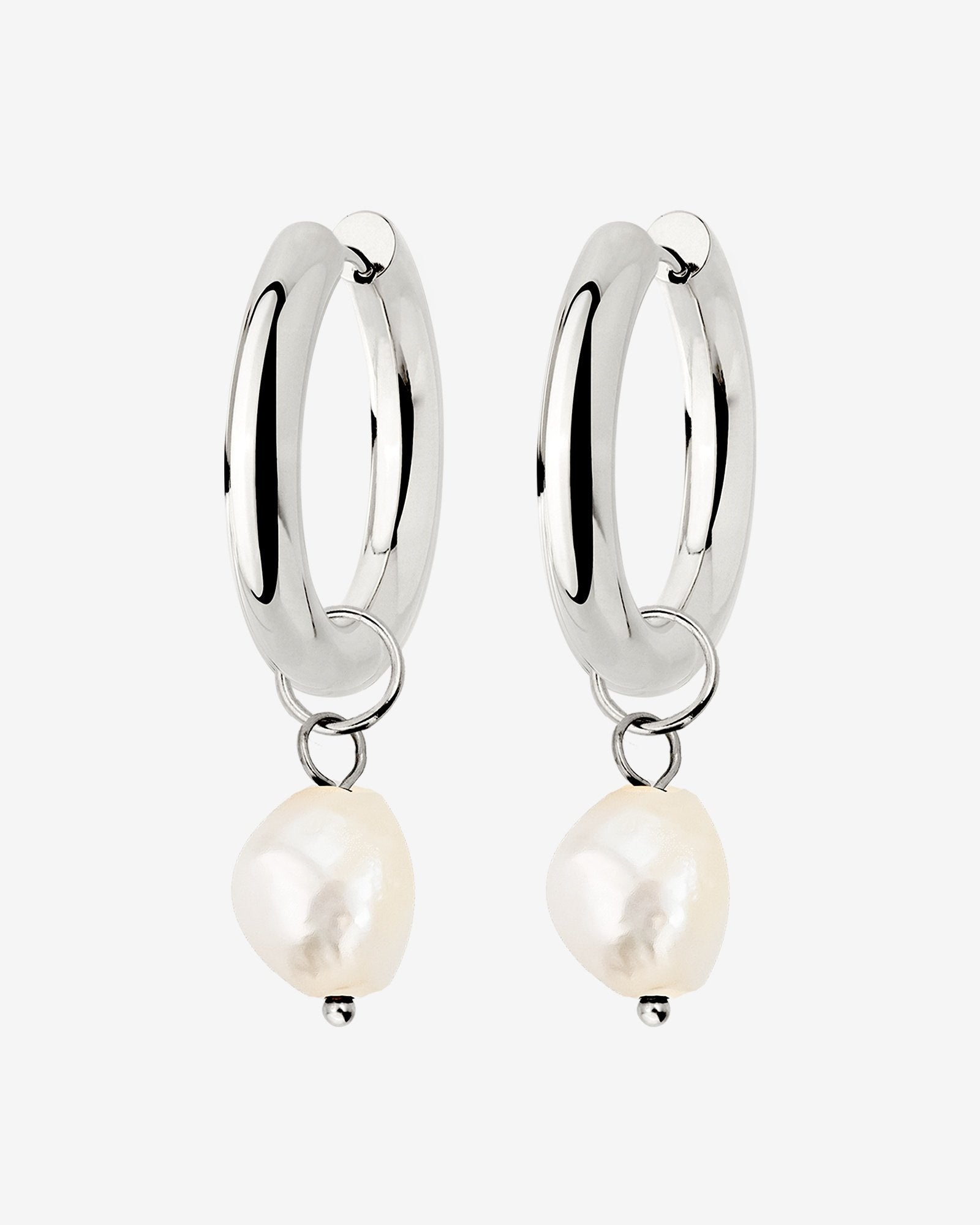 Chunky Pearl Hoop Set Argento
