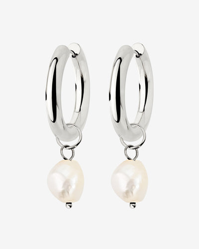 Chunky Pearl Hoop Set Argento