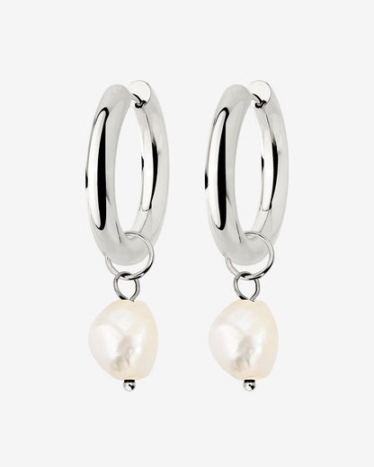 Chunky Pearl Hoop Set Argento