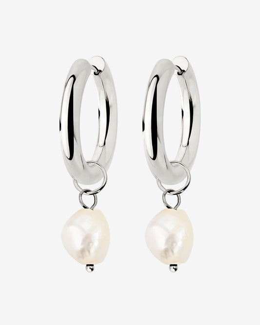 Chunky Pearl Hoop Set Argento