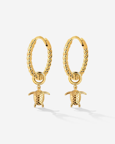 Sea Turtle Twisted Hoop Set Small Oro