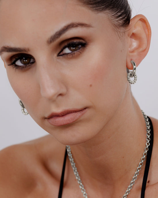 Chunky Twisted Donut Hoop Set Medium Argento