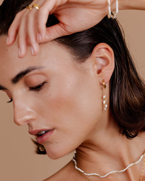 Pearl Chain Hoop Set Small Oro