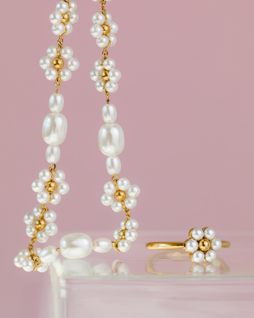 Flowery Pearls Choker Oro Rosa
