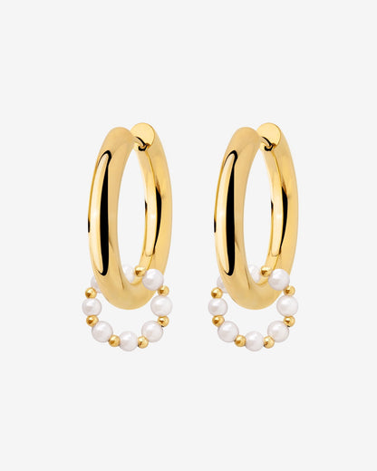 Chunky Pearl 'n' Beads Hoop Set Medium Oro