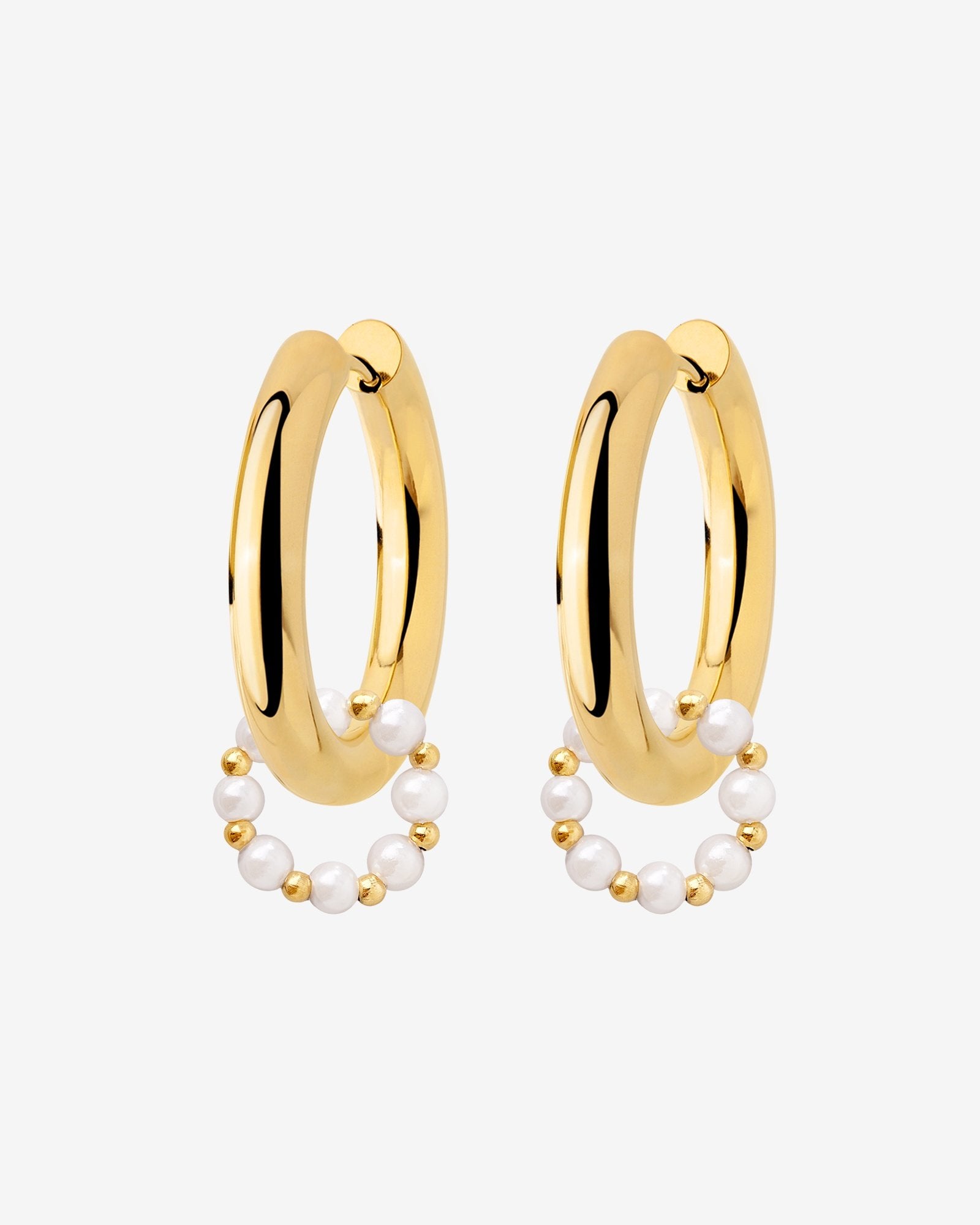 Chunky Pearl 'n' Beads Hoop Set Medium Oro