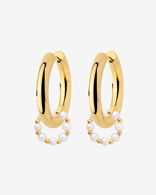 Chunky Pearl 'n' Beads Hoop Set Medium Oro