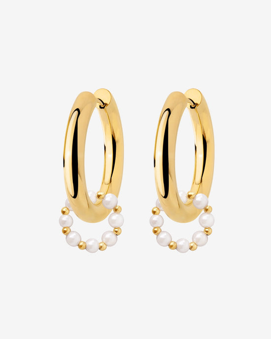 Chunky Pearl 'n' Beads Hoop Set Medium Oro