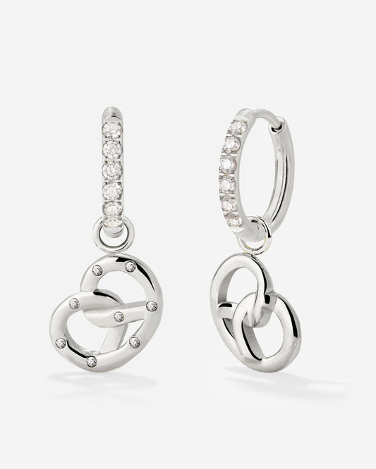 Bedazzled Pretzel Glimmer Hoop Set Small Argento