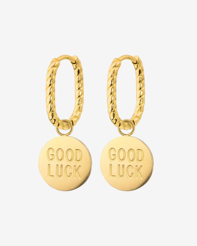 Good Luck Coin Oval Twisted Hoop Set Baby Oro