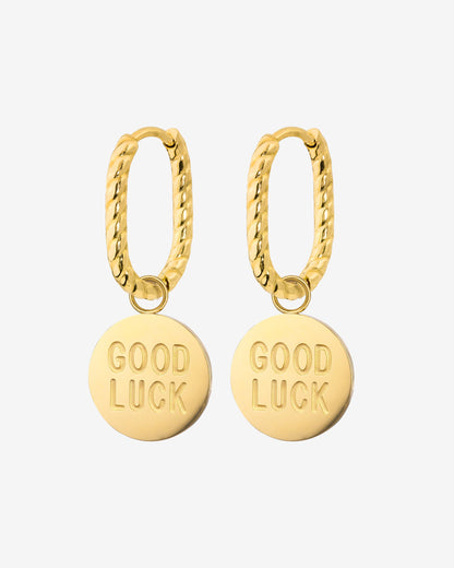 Good Luck Coin Oval Twisted Hoop Set Baby Oro