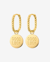 Good Luck Coin Oval Twisted Hoop Set Baby Oro