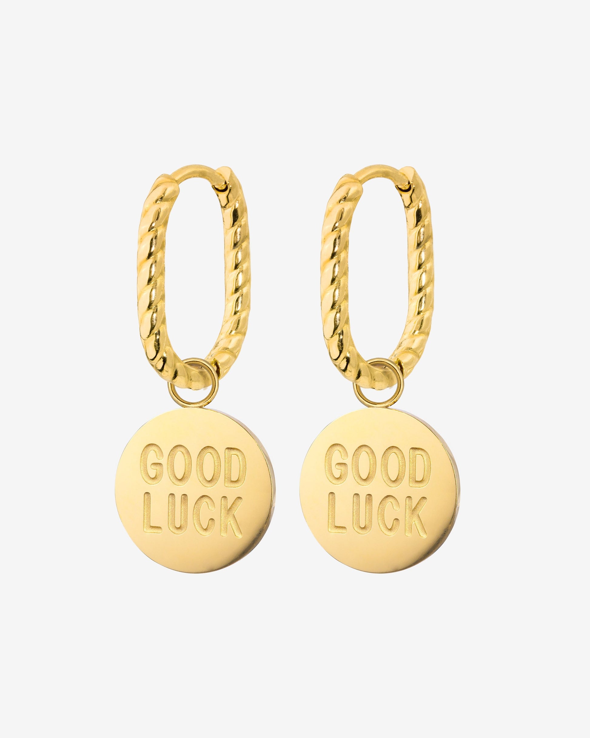 Good Luck Coin Oval Twisted Hoop Set Baby Oro