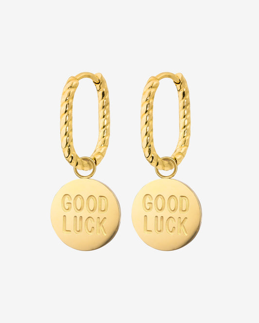 Good Luck Coin Oval Twisted Hoop Set Baby Oro