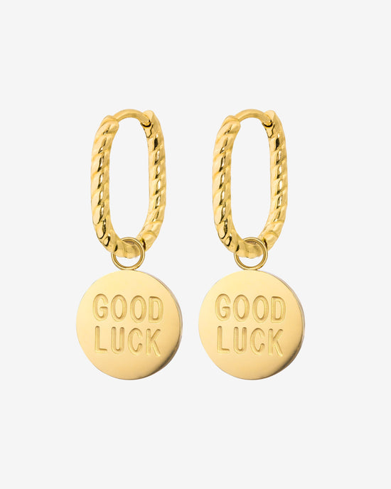 Good Luck Coin Oval Twisted Hoop Set Baby Oro