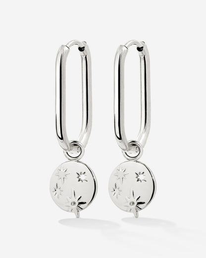 Shiny Stars Oval Hoop Set Small Argento