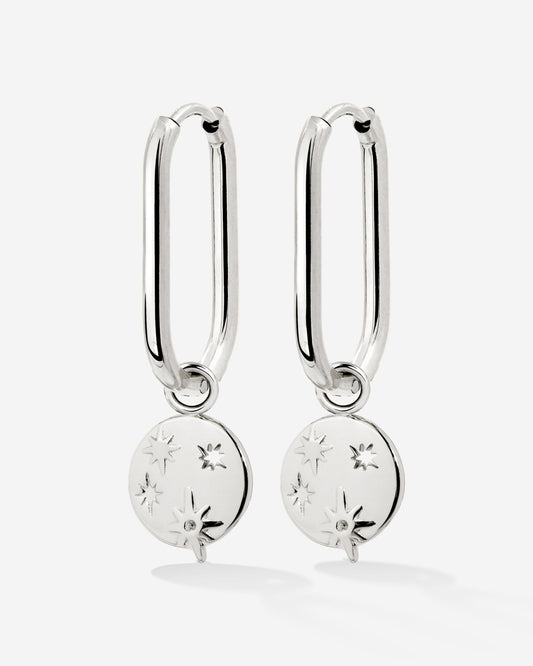 Shiny Stars Oval Hoop Set Small Argento