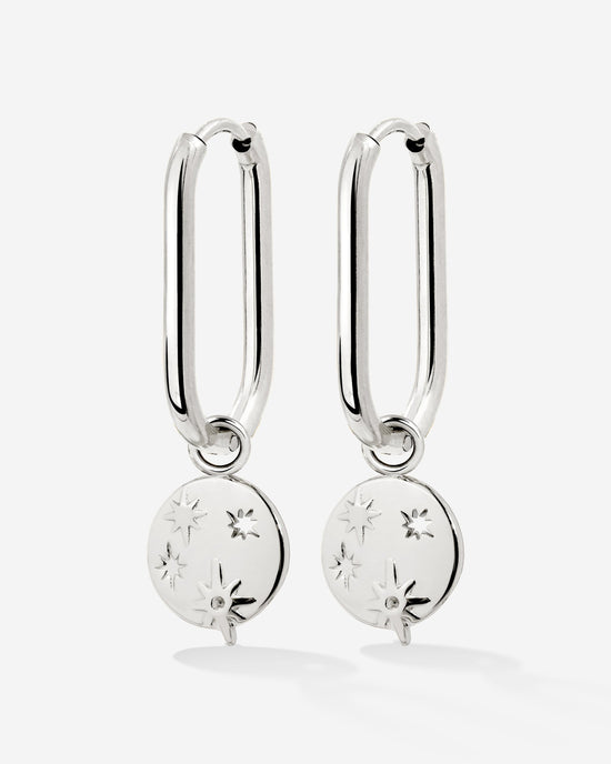 Shiny Stars Oval Hoop Set Small Argento