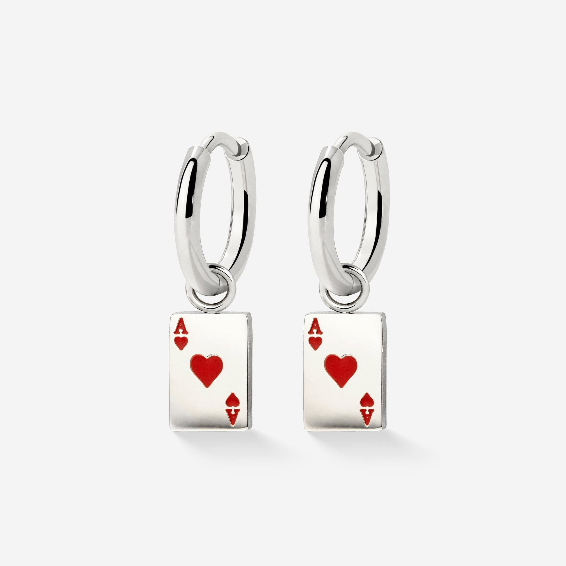 Red Ace Hoop Set Small Argento