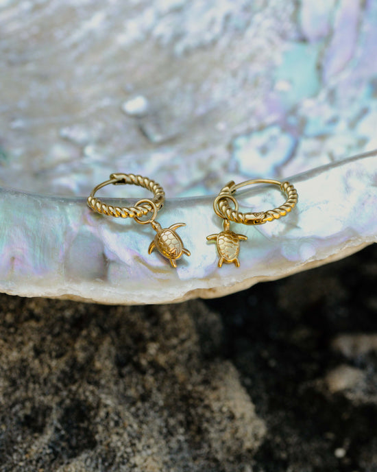 Sea Turtle Twisted Hoop Set Small Oro