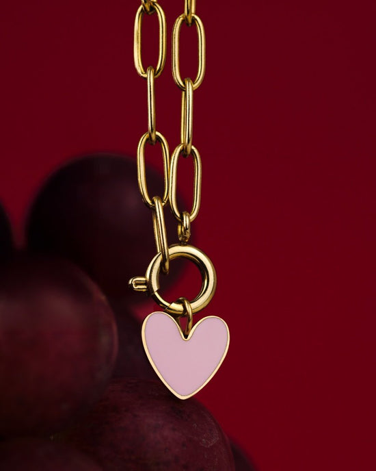 Pink Heart Oval Links Collana Set Oro