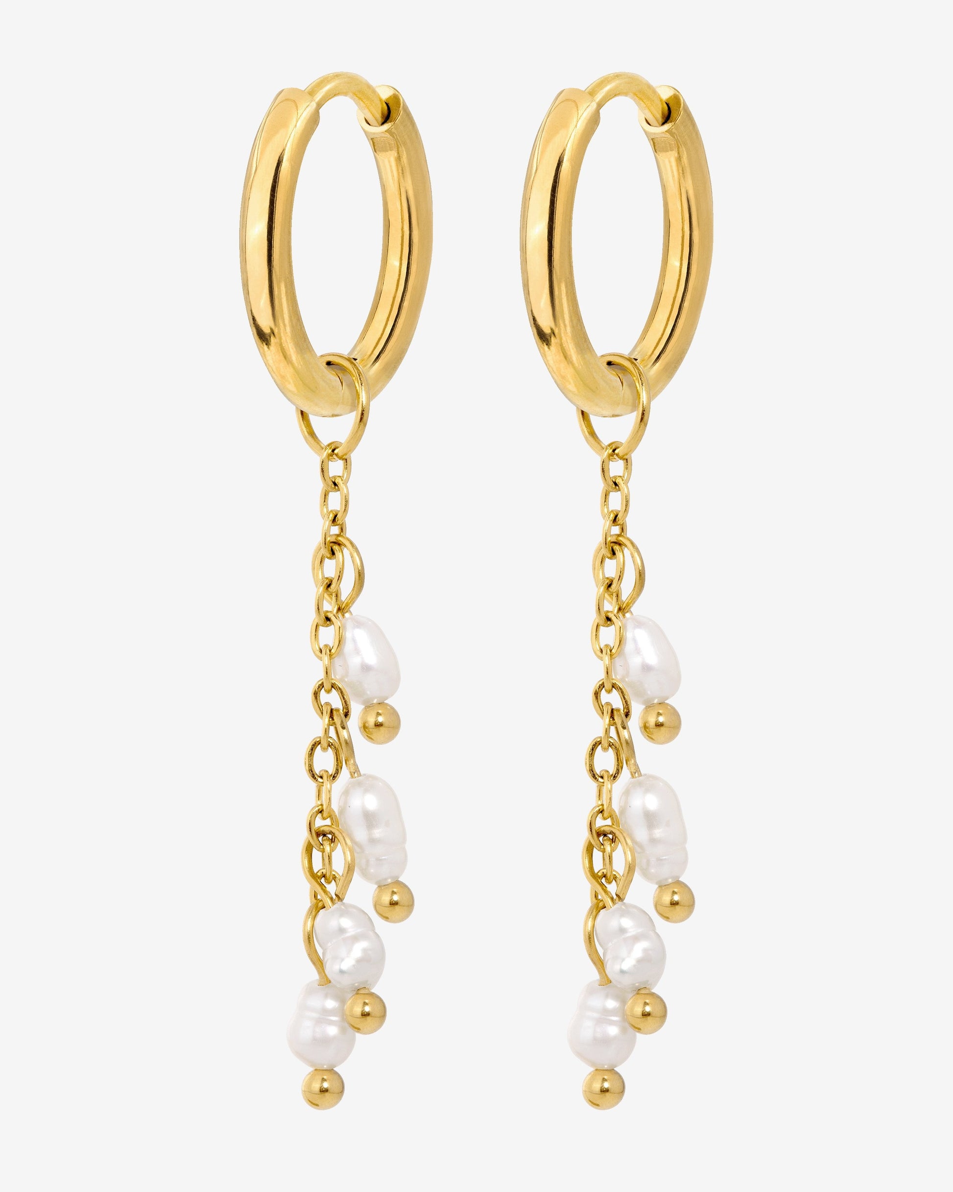 Pearl Chain Hoop Set Small Oro