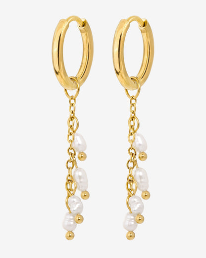 Pearl Chain Hoop Set Small Oro