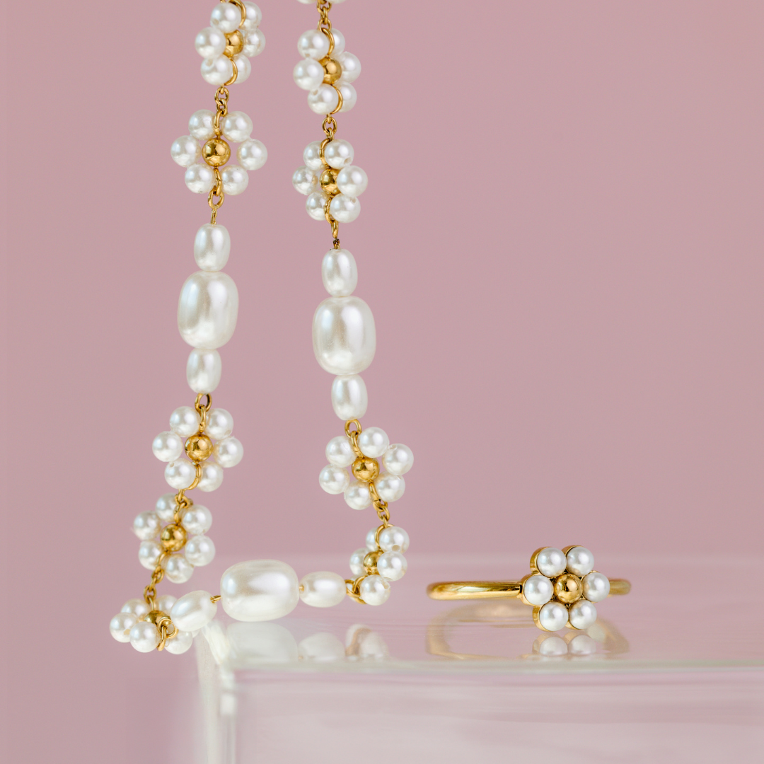 Flowery Pearls Choker Argento