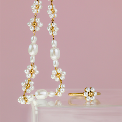Flowery Pearls Choker Argento