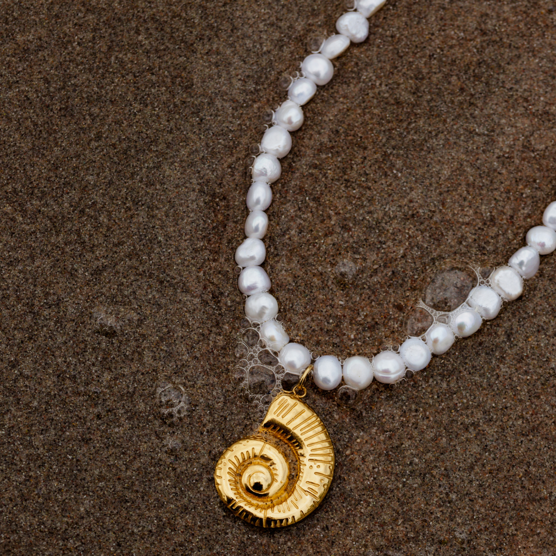 Ammonite Pearl Collana Oro