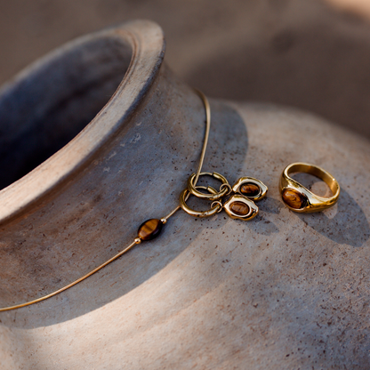 Tiger's Eye Hoop Set Small Argento