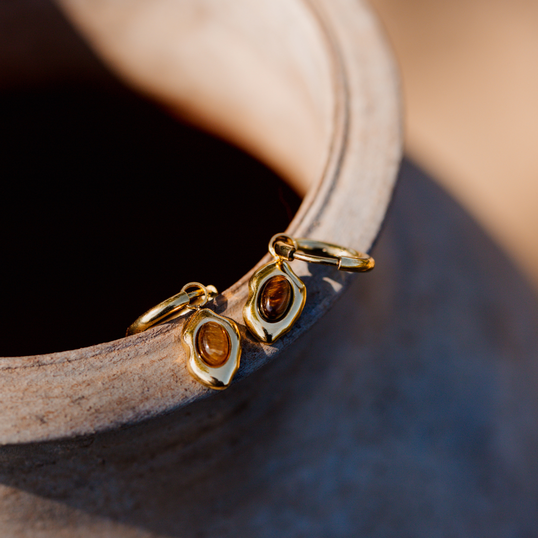 Tiger's Eye Hoop Set Small Argento