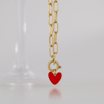 Red Heart Oval Links Collana Set Argento