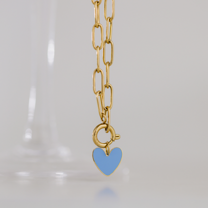 Blue Heart Oval Links Collana Set Oro Rosa