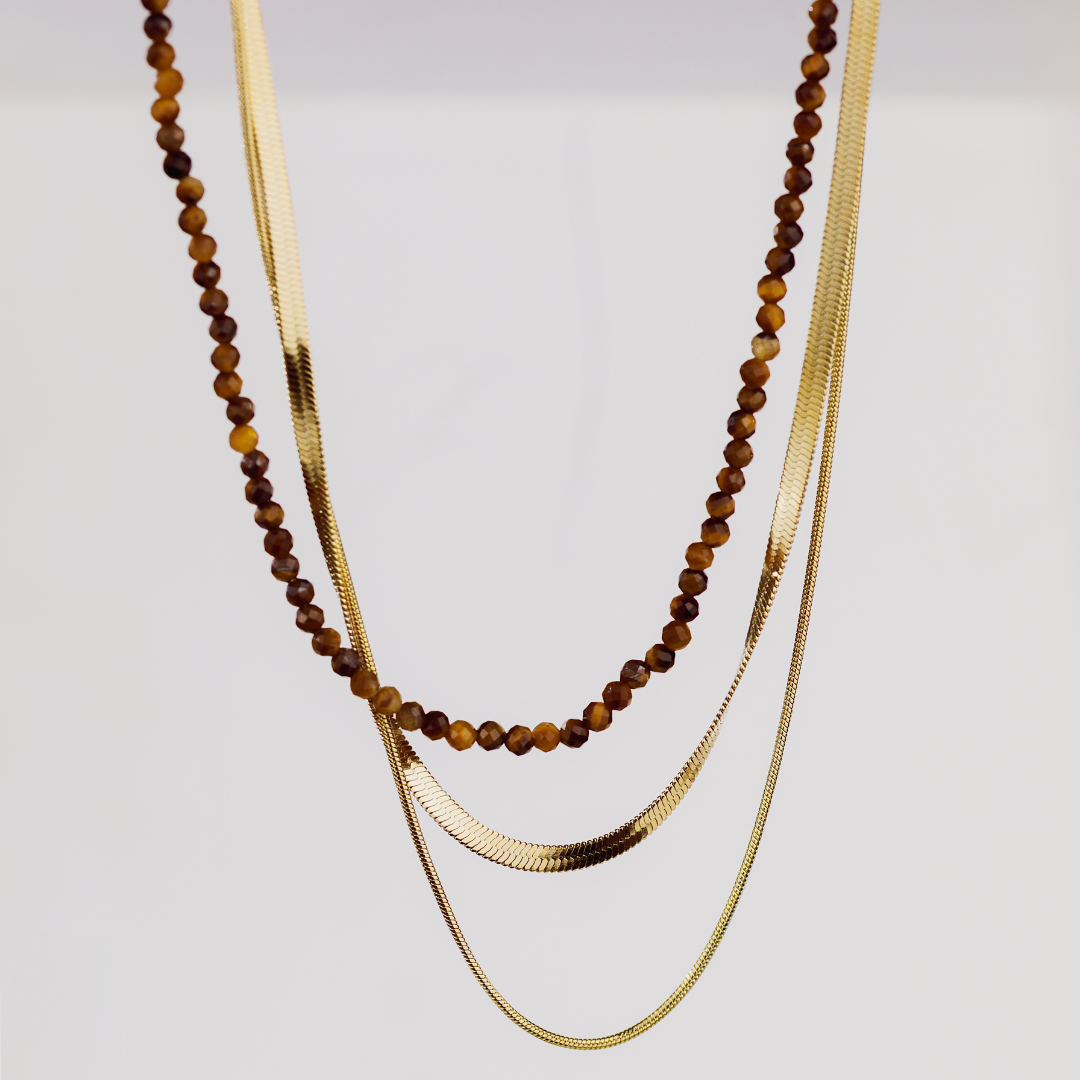 Tiger's Eye Bead Collana Oro