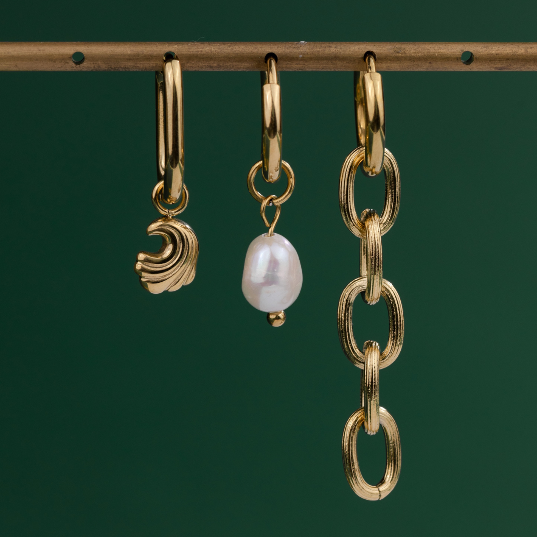 Chunky Pearl Hoop Set Small Argento