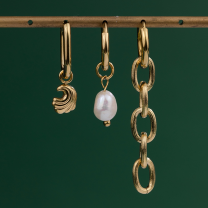 Chunky Pearl Hoop Set Small Argento