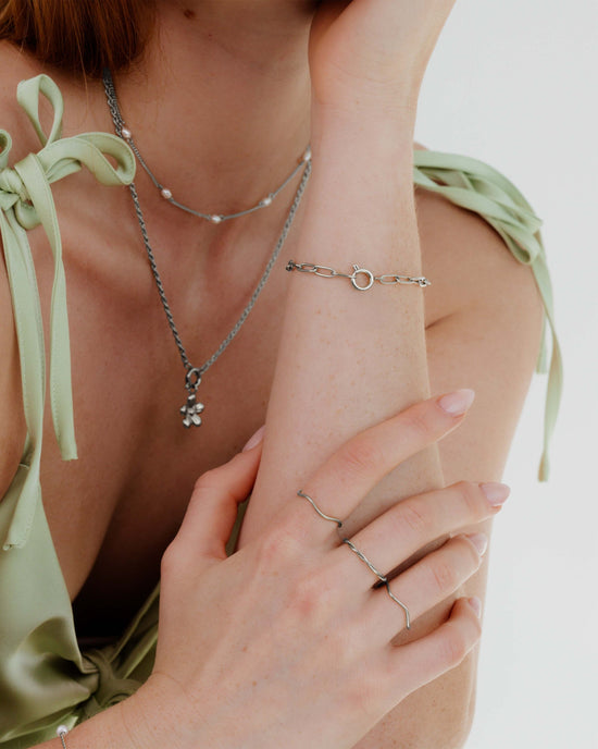 Oval Links Charm Bracciale Argento