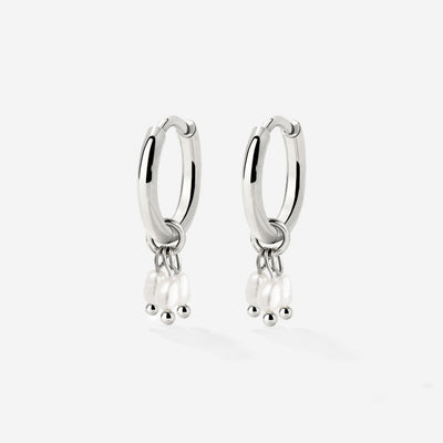 Tres Perlas Hoop Set Argento