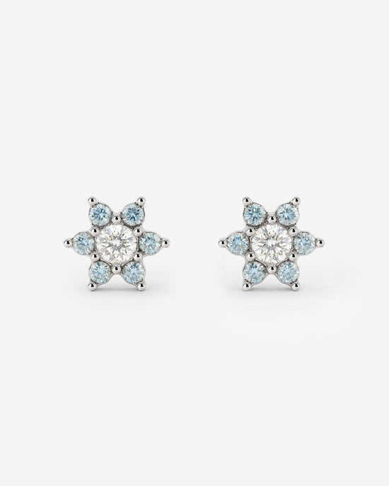 Orecchini a perno con petali blu scintillanti in Argento